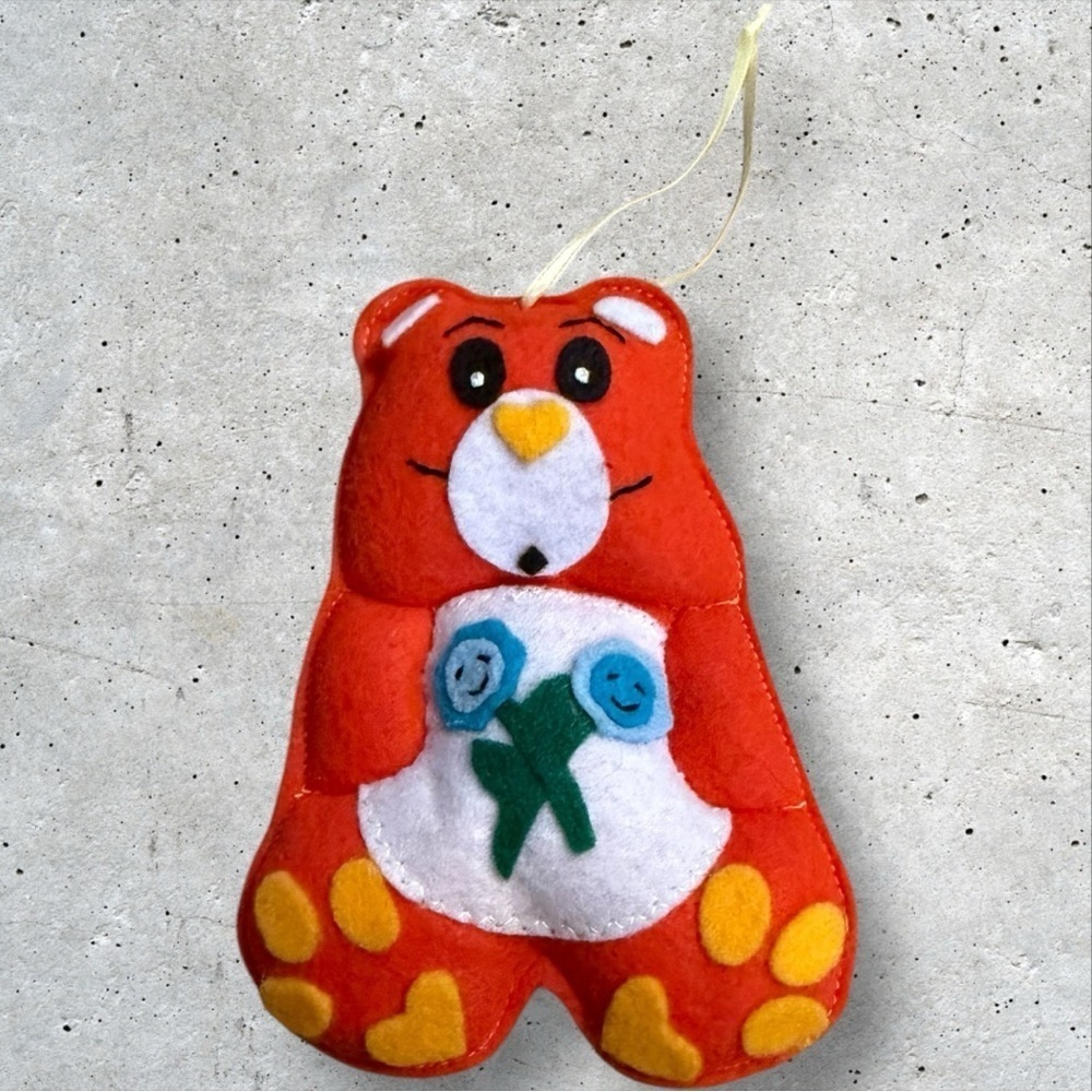 Vintage Handmade Felt Care Bear Christmas Ornament